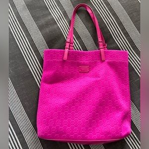 Michael Kors bright pink scuba knit logo and patent leather tote